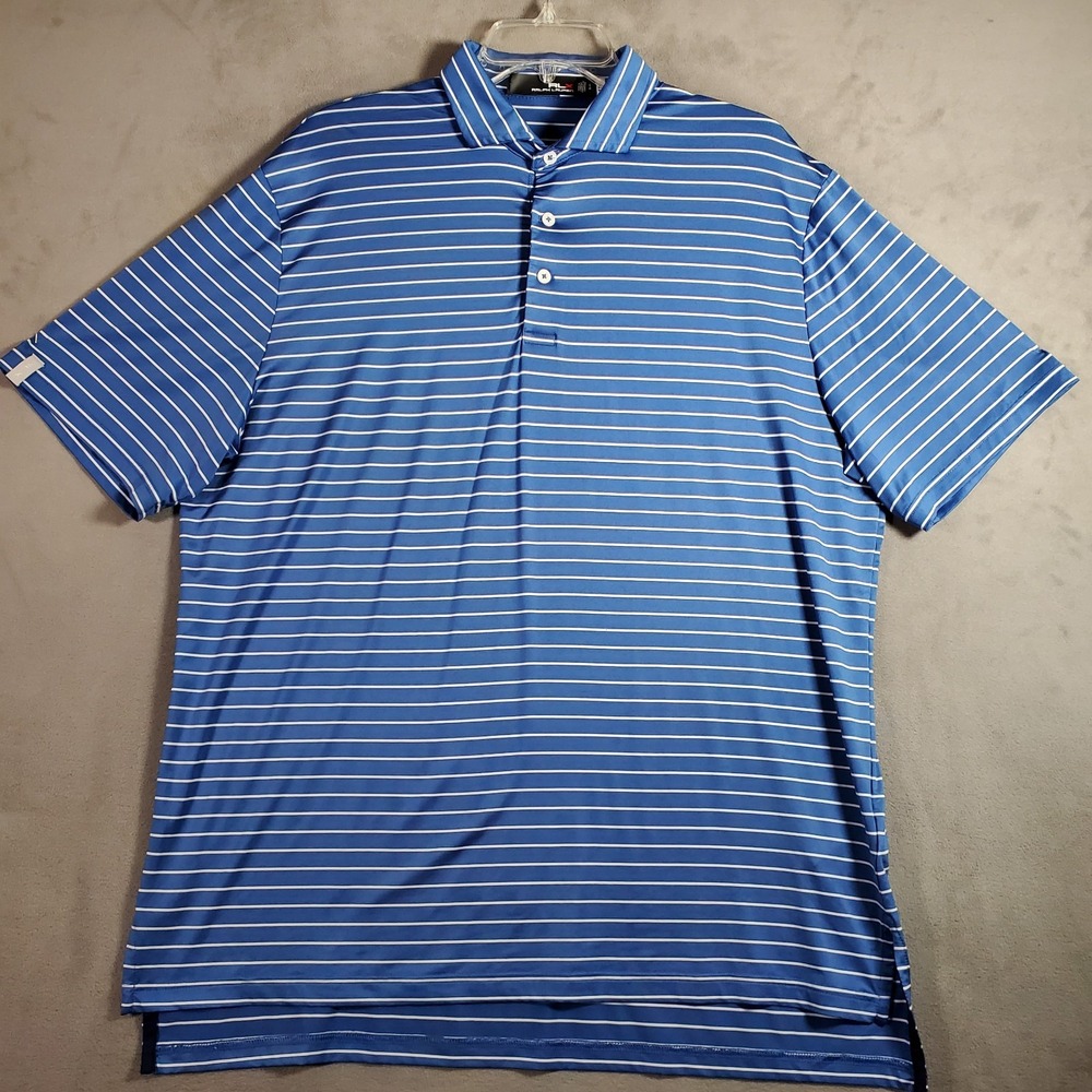 RLX Ralph Lauren Polo Shirt‎ Mens L Blue Striped Golf Active Performance Preppy